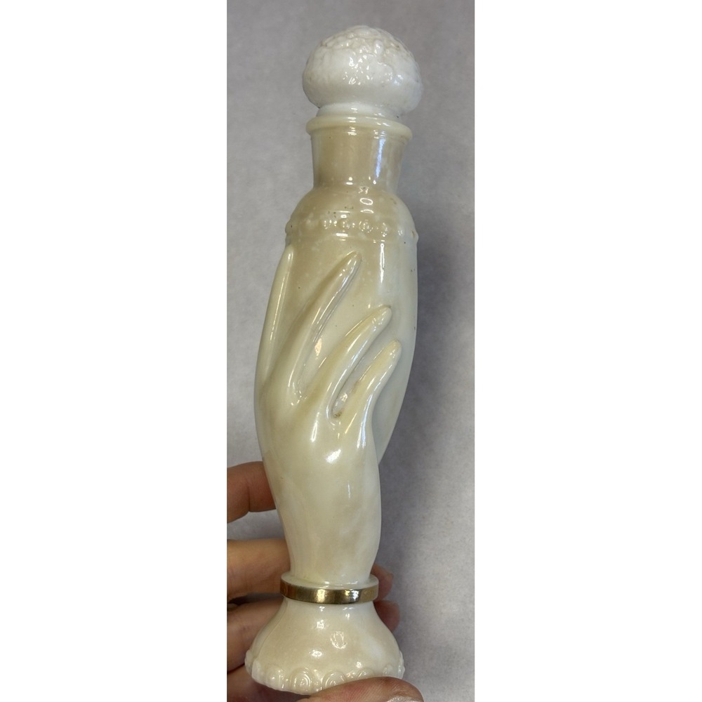Vintage Avon‎ Elusive Cologne Bottle White Milk Glass Hand Holding Bottle EMPTY